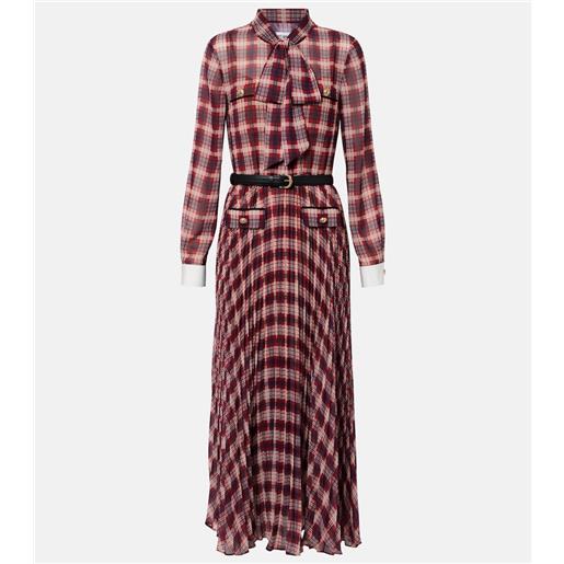 Self-Portrait abito midi in chiffon a quadri con cintura