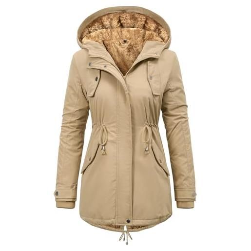 Vancavoo parka donna invernale con cappuccio giacca imbottita calda | cappotto con fodera in peluche, vita con coulisse, polsini a coste, tasche e spacco posteriore