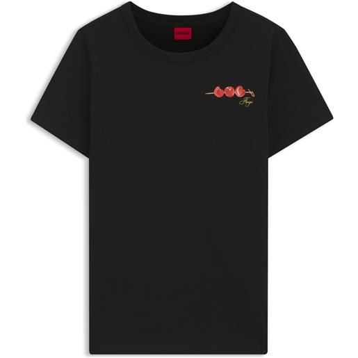 HUGO t-shirt in jersey di cotone con grafica con logo, nero