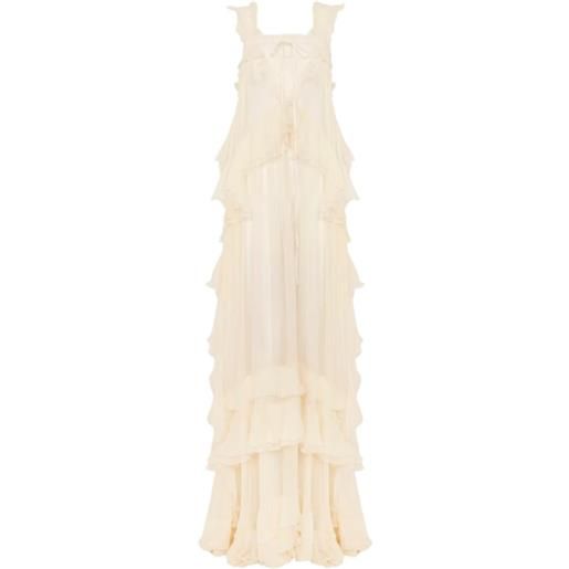 Chloé sleeveless layered long dress in silk mousseline & lace - toni neutri