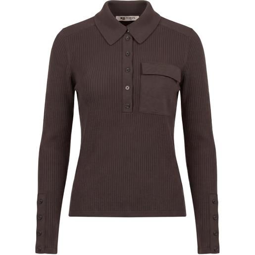 Ports 1961 ribbed-knit chest-pocket polo top - marrone