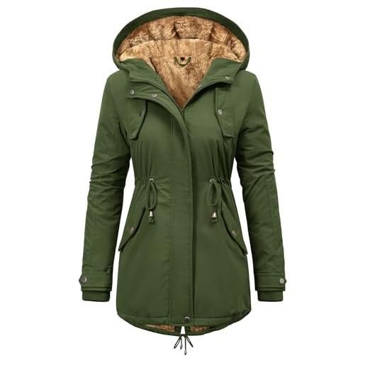 Vancavoo parka donna invernale con cappuccio giacca imbottita calda | cappotto con fodera in peluche, vita con coulisse, polsini a coste, tasche e spacco posteriore