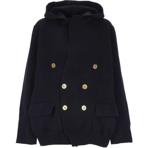 sacai cappotto doppiopetto con cappuccio - blu