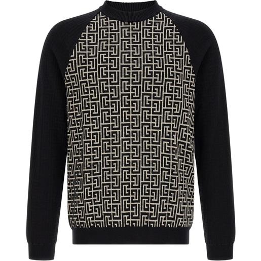 Balmain maglione con monogramma pb jacquard - nero