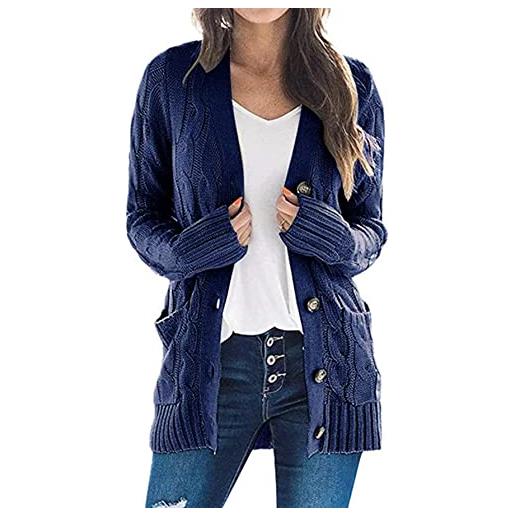 JFAN cardigan donna maglia inverno casual lungo lana cardigan con tasche sciolto aperto anteriore bottoni cardigan