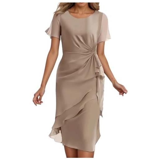 Generisch abito da sposa da donna, lunghezza al ginocchio, abito da sera, elegante, linea a, in chiffon, leggero, traspirante, elegante, con maniche e scollo rotondo