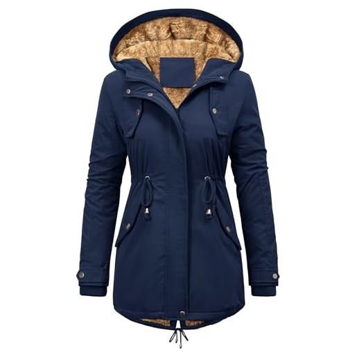 CMTOP cappotto donna invernale con cappuccio foderati giacca antivento in pile termici elegante giubbotto lungo spessa parka cappotto imbottito casual con tasche e coulisse