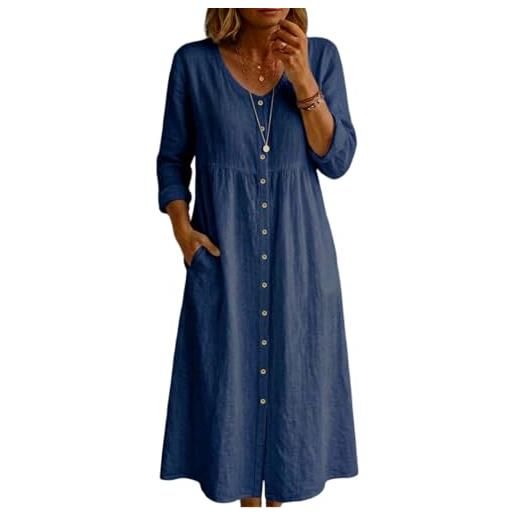 Azruma vestiti per donne italia, donna casuale monocolore collo a v mani lunghe vestito midi elegante oscillante abito spiaggia estate vita alta modello stagione calda tendenza forma estivo indumento festa