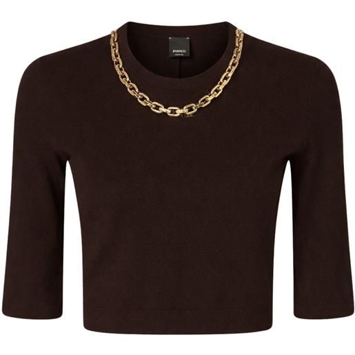 Pinko maglia donna cropped a costine con catena, testa di moro