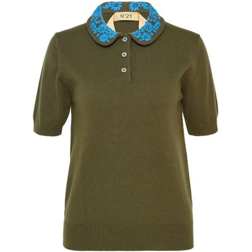 Nº21 floral-embroidered collar polo shirt - verde
