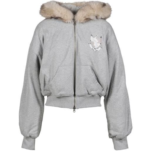 NΦ DRESS faux-fur trim studded hoodie - grigio