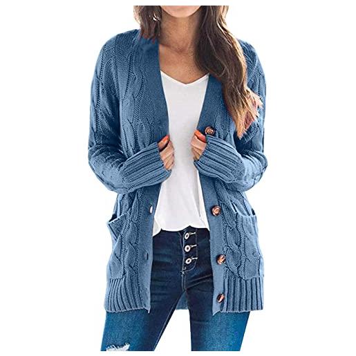 Cexiakong cardigan da donna, lungo, comodo, con tasche e bottoni, lavorato a maglia, morbido, maglione invernale, tinta unita, per il tempo libero, alla moda, a maniche lunghe