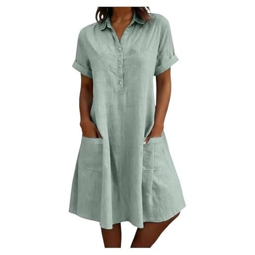 Generico abiti in lino per donna estate manica corta scollo v bottoni midi con tasche morbido coton lin chemisier spiaggia s-3xl