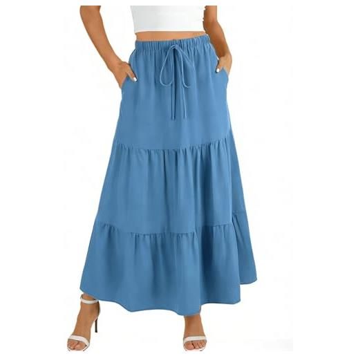 WERFORU gonna lunga da donna con tasche, vita alta con elastico in vita, elegante, maxi gonna lunga estiva