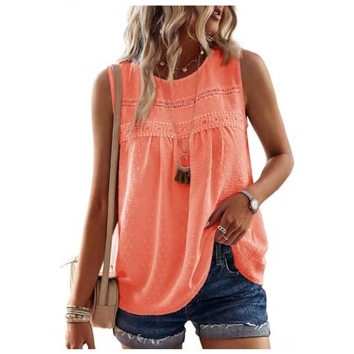 TUUHAW canotte donna estive elegante t shirt senza maniche magliette estate | collo rotondo, boho camicia, casual pizzo tank top, allentate blusa, vintage tinta unita, classico canottiera, affari lavoro