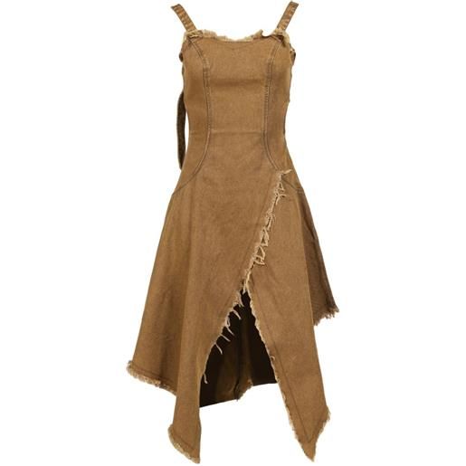 VIVAMUS abito midi denim con frange - marrone