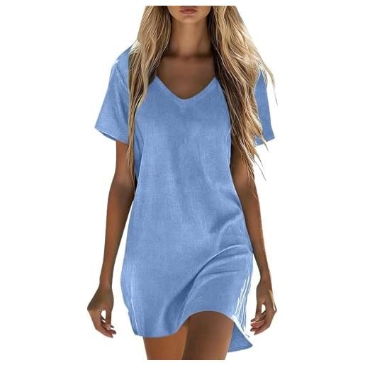 Stenviks abito estivo da donna, corto, casual, scollo a v, in cotone e lino, arioso, da spiaggia, leggero, comodo, elegante, tinta unita