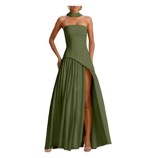 Generico abito donna maxi a fascia, abito da sera con spacco alto, elegante gown scollato con foulard, abito da cerimonia per matrimonio e prom