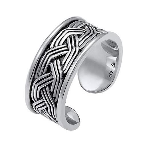 Kuzzoi anello da uomo (10 mm) aperto, regolabile, anello massiccio da uomo in argento sterling 925 dall'aspetto vintage, anello a fascia con ornamento in rilievo, superficie ossidata