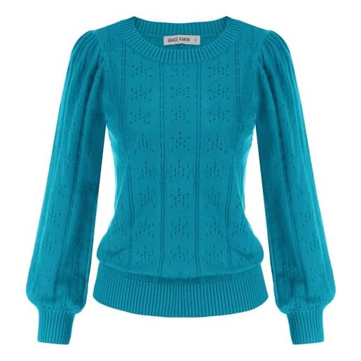 GRACE KARIN maglia elegante donna a manica lunga con scollo a rotondo tinta unita
