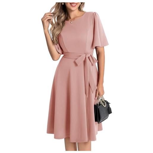 Bbonlinedress abito da donna midi vintage cocktail party tea dress manica corta formale matrimonio ospite chiesa abito modesto