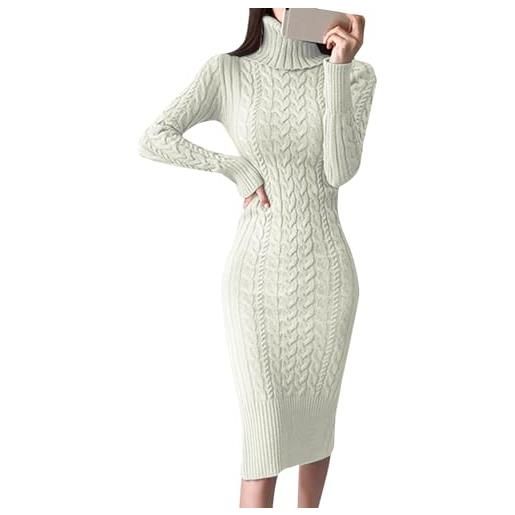 KBOPLEMQ abito da donna, a collo alto, per autunno, inverno, lavorato a maglia, sexy, a maniche lunghe, abito lungo, slim