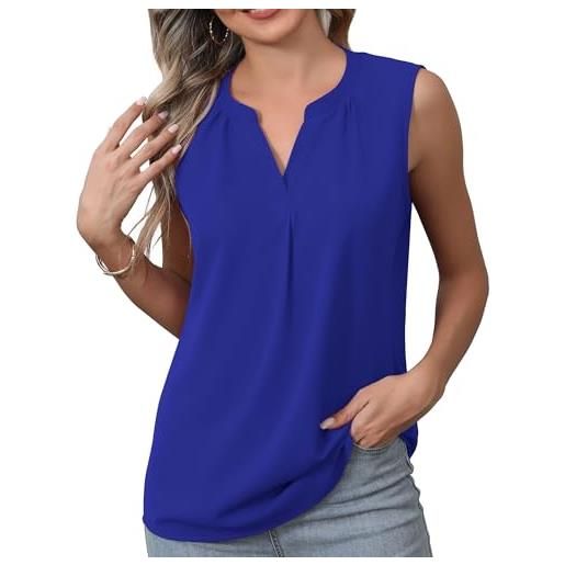 YGJIEGENG canotta donna elegante in chiffon scollo top estiva senza maniche t shirt casual flowy camicette da donna s-2xl