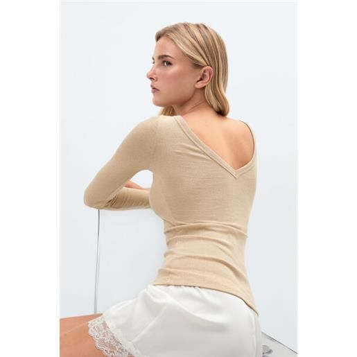 Intimissimi maglia a costine in cotone lamè beige