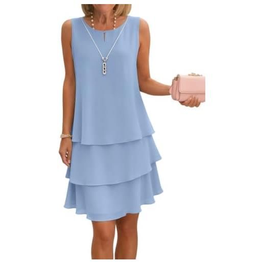 Onsoyours donna estivo abito elegante chiffon girocollo | vestiti da cerimonia sera senza maniche mini abiti leggero e traspirante casual vestito