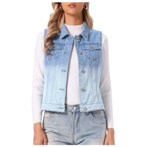 Allegra K donna jeans giacca senza manica abbottonata lavato giubbotto denim con tasche pattina festa di san patrizio