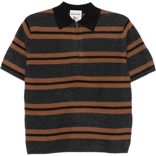 Semicouture polo a righe con zip - grigio
