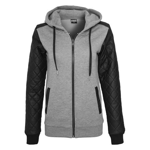 Urban Classics ladies diamond leather imitation sleeve zip hoody donna felpa jogging grigio/nero