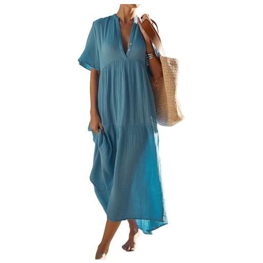 R.Vivimos vestito estivo a maniche corte con scollo a v delle donne vestito lungo da spiaggia casual maxi abito