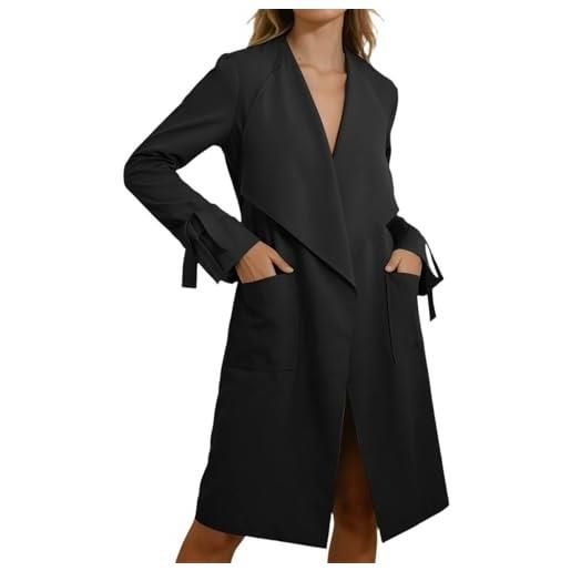 Generic trench lungo da donna con apertura frontale, a maniche lunghe, sottile, con tasche, cappotto antivento con cintura