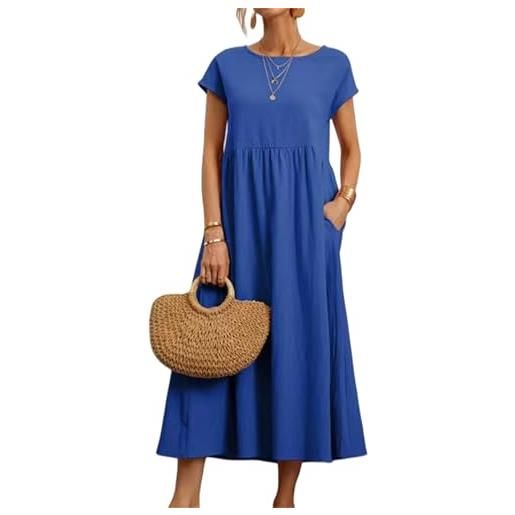 Generic vestito estivo da donna, abito dritto e largo, abito lungo da donna, abito lungo a maniche corte, con tasche