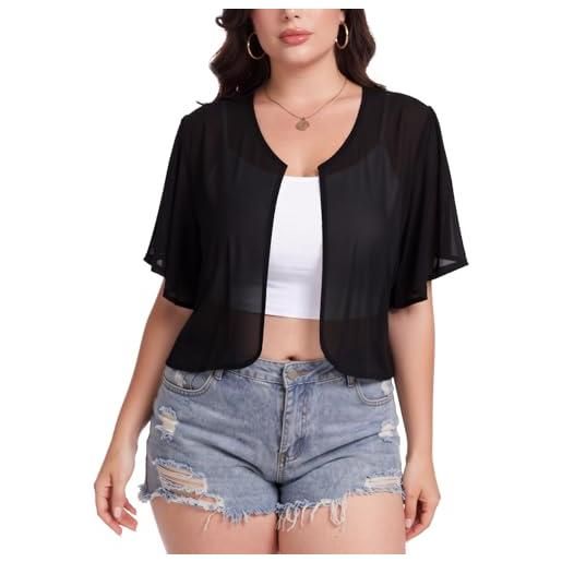 Kyzoeyou coprispalle da donna in rete velata, taglie forti, cardigan aperto sul davanti, con volant, maniche corte, coprispalle xl-5xl