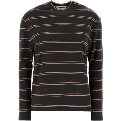 Jil Sander t-shirt a righe con ricamo - nero