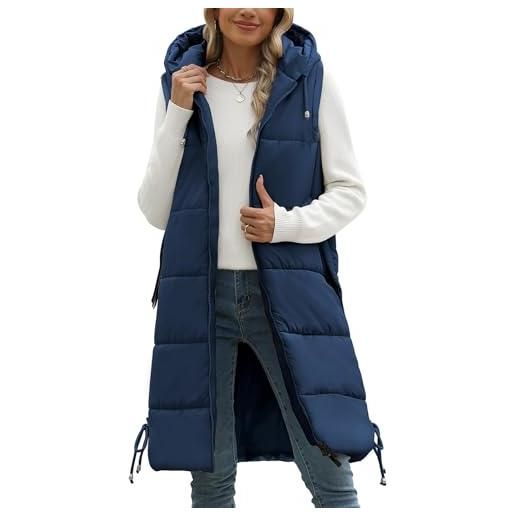 Tuopuda gilet donna lungo, smanicato piumino invernale con cappuccio, cappotto senza maniche termico giubbotto imbottito giacca trapuntato con cerniera e tasche