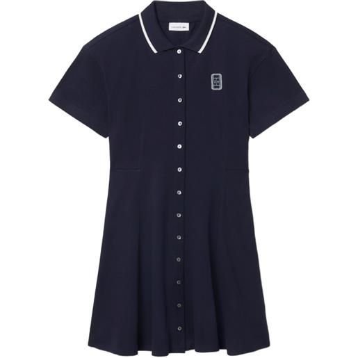 Lacoste abito svasato in petit piqué con stemma - blu