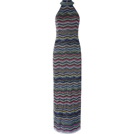 Missoni abito lungo con scollo all'americana e paillettes - blu