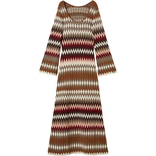 TWINSET abito lungo in maglia jacquard - marrone