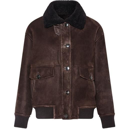 Yves Salomon bomber con colletto in shearling - marrone