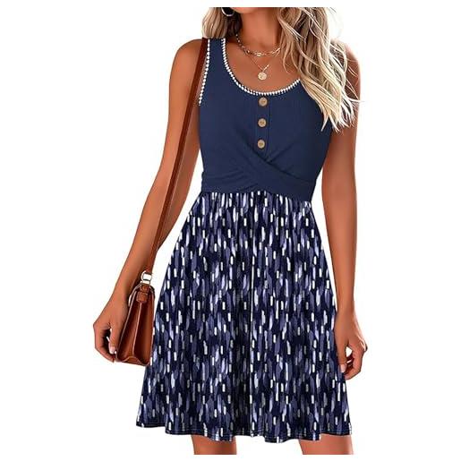 Yeenily abito estivo donna senza maniche scollo rotondo vita alta midi linea a floreale elegante casual abiti