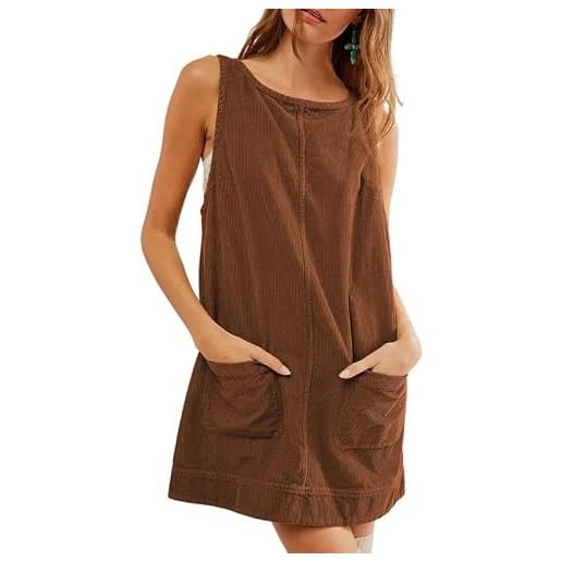 Haibang vestito con gilet donna, abito da donna in velluto a coste, mini abito con tasche, vestito elegante autunno inverno linea ad a