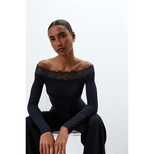 Intimissimi maglia spalle scoperte ultralight con cashmere e pizzo nero