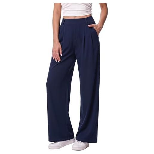 Litherday pantaloni eleganti donna vita alta palazzo ufficio con tasche | vita alta con tasche, gamba palazzo elegante, tessuto fluido facile da lavare, ideale per ufficio casa viaggio e relax