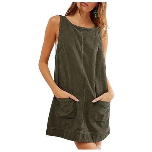 Haibang vestito con gilet donna, abito da donna in velluto a coste, mini abito con tasche, vestito elegante autunno inverno linea ad a