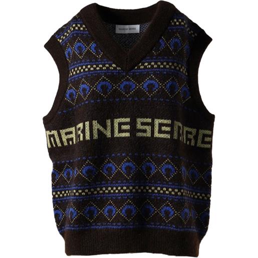 Marine Serre top jacquard con scollo a v - nero