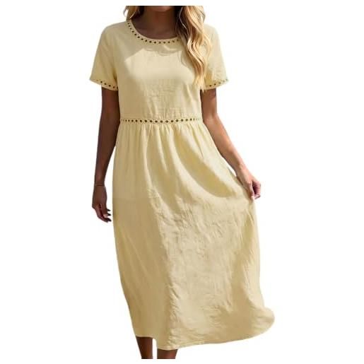 Onsoyours vestito estivo donna lungo bohémien elegante maniche corte abito in cotone lino casual chic scollo rotondo a-linea leggero e traspirante midi abiti da spiaggia vacanza