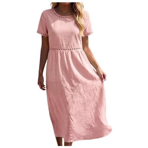 Onsoyours vestito estivo donna lungo bohémien elegante maniche corte abito in cotone lino casual chic scollo rotondo a-linea leggero e traspirante midi abiti da spiaggia vacanza